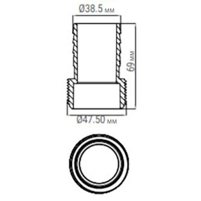 З'єднувач шлангу Emaux Barbed 38mm to 1-1/2" Male threaded - 1 Фітинги ПВХ - З'єднувач шлангу Emaux Barbed 38mm to 1-1/2" Male threaded - 1