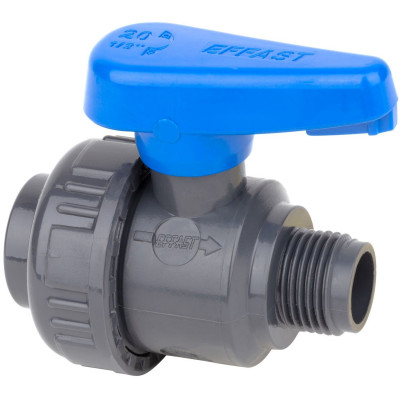 Запорная Арматура ПВХ - Кран шаровый d1/2" резьба ВР-НР EFFAST, Италия - 1