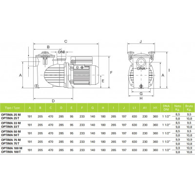 Насос Optima 33M, 220B, 8 м3/ч, 0,25 кВт, 50 мм/1,5" - 1 Насосы - Насос Optima 33M, 220B, 8 м3/ч, 0,25 кВт, 50 мм/1,5" - 1