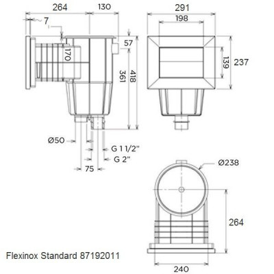 Скиммеры - Скиммер Flexinox 87192011 Standard бетон, круглая крышка, 5 м³/ч, 1,5"/2", с рамкой AISI-316L - 1