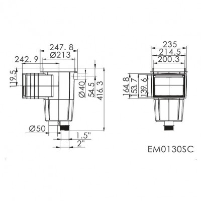 Скімер Emaux EM0130-SC Standart бетон, квадратна кришка, 1,5"/2" - 1 Скіммери - Скімер Emaux EM0130-SC Standart бетон, квадратна кришка, 1,5"/2" - 1