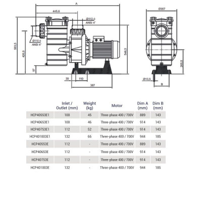 Насоси - Насос Hayward HCP401003E1 KAN1020 T2.B (380В, 115.6м3/год*12м. 8.7кВт 10HP) - 1