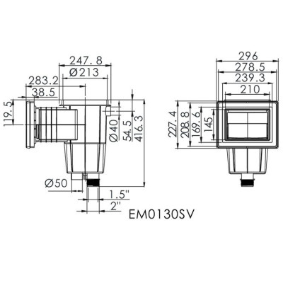 Скиммер Emaux EM0130-SV Standart лайнер, квадратная крышка, 1,5"/2", латунные вставки - 1 Скиммеры - Скиммер Emaux EM0130-SV Standart лайнер, квадратная крышка, 1,5"/2", латунные вставки - 1