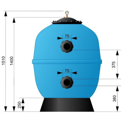 Фільтр AquaViva M1050 (43м3/год. 1050мм. 1020кг. 75мм) - 9 Фільтри - Фільтр AquaViva M1050 (43м3/год. 1050мм. 1020кг. 75мм) - 9