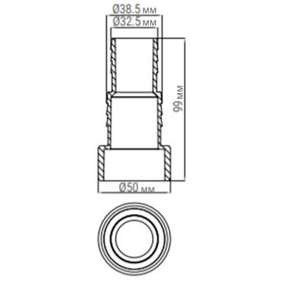 Соединитель шланга Emaux Barbed 32/38mm to Solvent 50mm - 1 Фитинги ПВХ - Соединитель шланга Emaux Barbed 32/38mm to Solvent 50mm - 1
