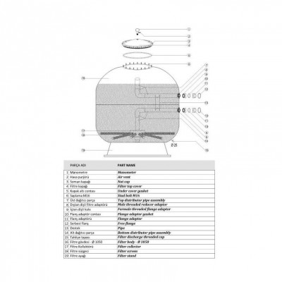 Фільтр AquaViva M1050 (43м3/год. 1050мм. 1020кг. 75мм) - 10 Фільтри - Фільтр AquaViva M1050 (43м3/год. 1050мм. 1020кг. 75мм) - 10