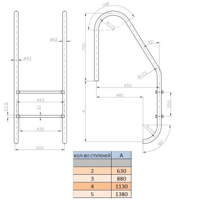 Лестницы - Лестница Kripsol Standard PI 4.D (4 ступ.) AISI-304 - 2