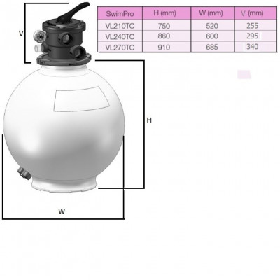 Фильтры - Фильтр Hayward SwimPro VL240T (11.3м3/ч, 600мм, 90кг, верх) - 2